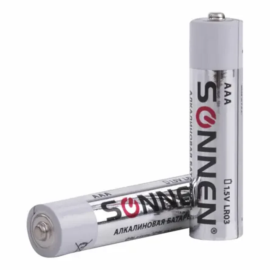 Батарейки КОМПЛЕКТ 2 шт, SONNEN Alkaline, AAA (LR03, 24А), алкалиновые, мизинчиковые, блистер