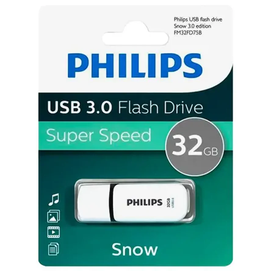 Флеш-диск 32 GB PHILIPS SNOW, разъем USB 3.0, черный, FM32FD75B/97