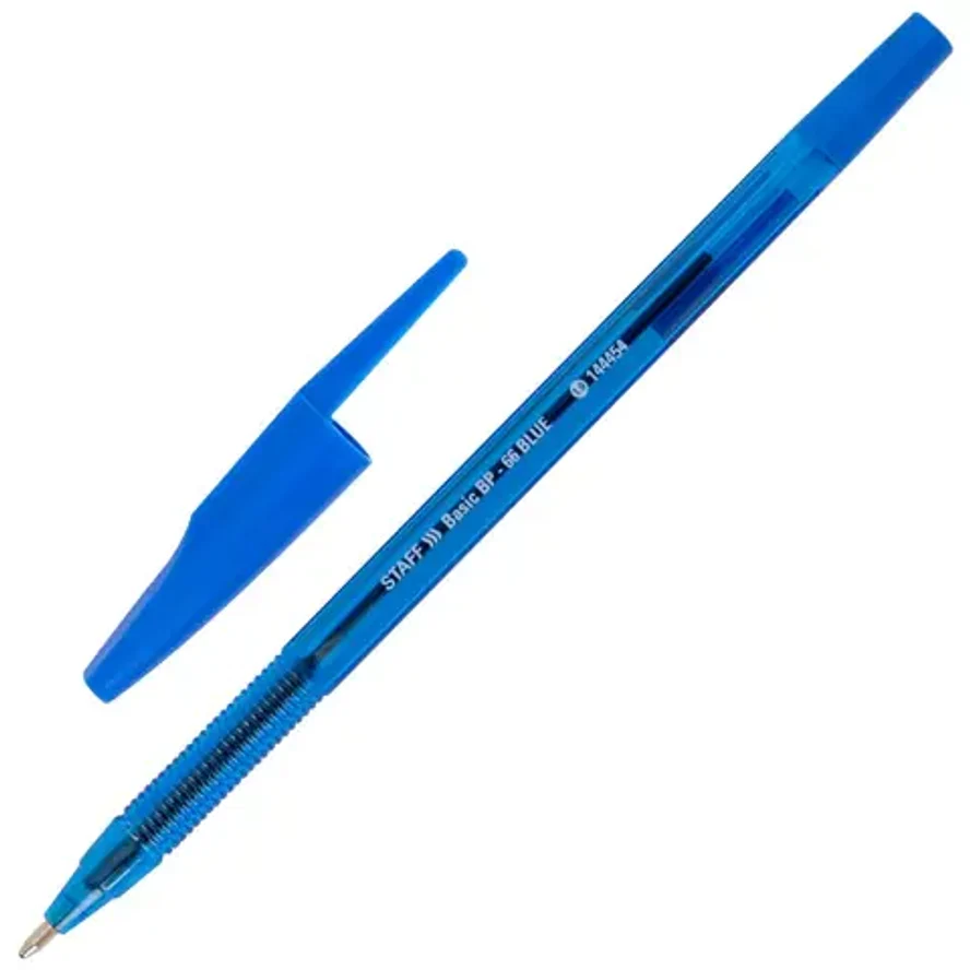 Ручка шариковая STAFF "Basic BP-66 BLUE", СИНЯЯ, корпус синий, узел 1 мм, линия письма 0,5 мм